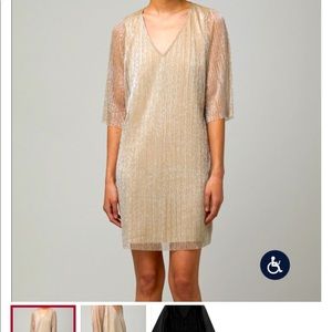 Oak & Fort 3/4 sleeve length gold dress